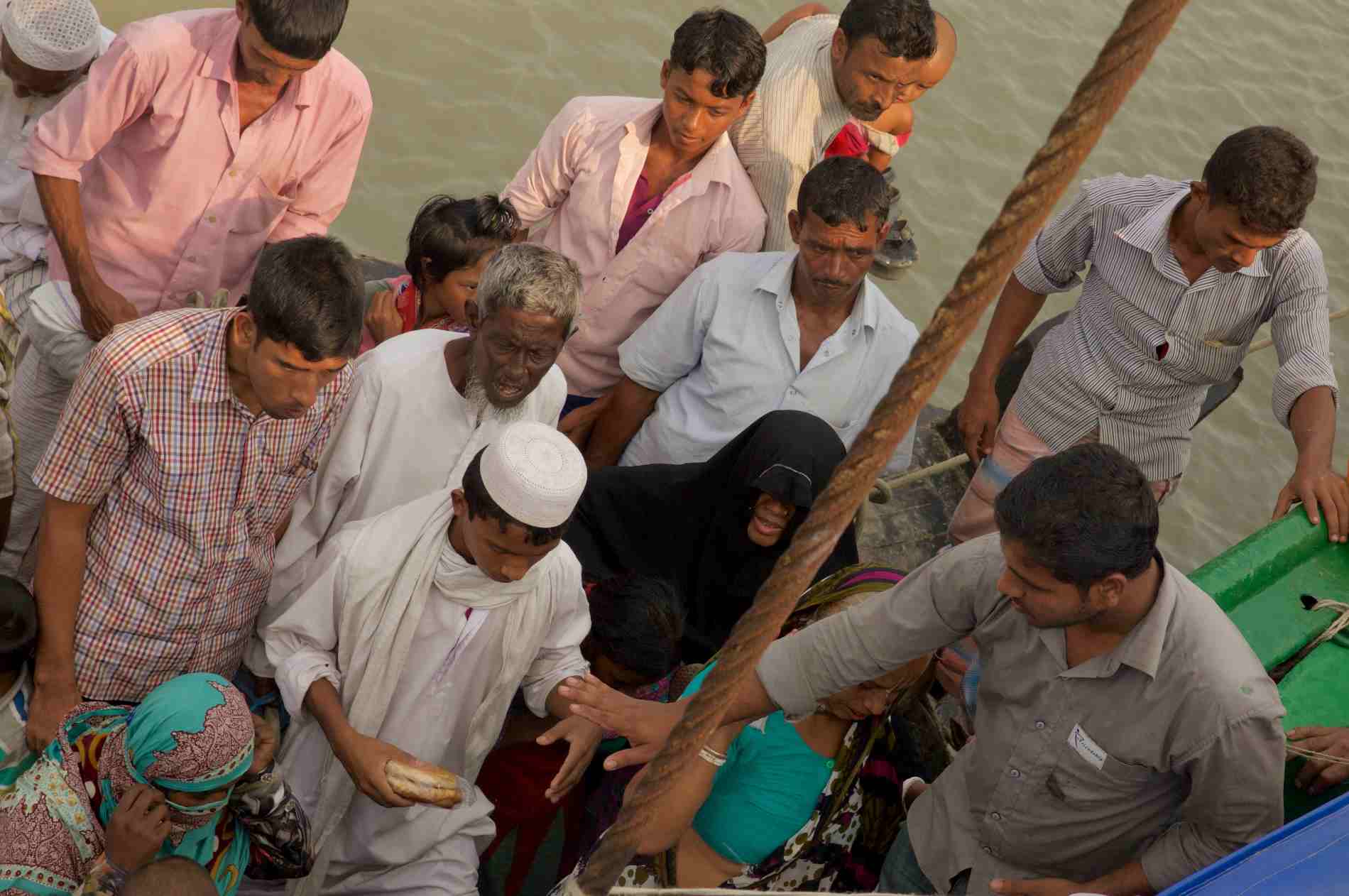 Patients boarding the Rongdhonu Hospital Ship